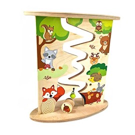 Hess Wooden Toy 31130 - Wooden Roller Track Farm and Fox Made of Wood, Handmade, Dismountable, Suitable for Children from 12 Months, Approx. 26 x 26 x 4 cm, Water-based Paints