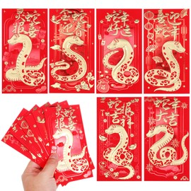 CLISPEED Chinese Red Envelopes: 36Pcs Lunar New Year of The Snake Lucky Money Packets Spring Festival Hong Bao with Gold Embossed Fu Cartoon Snake Designs