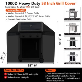 [Upgraded 1000D Heavy Duty Fabric] 58 inch Grill Cover for Outdoor Grill