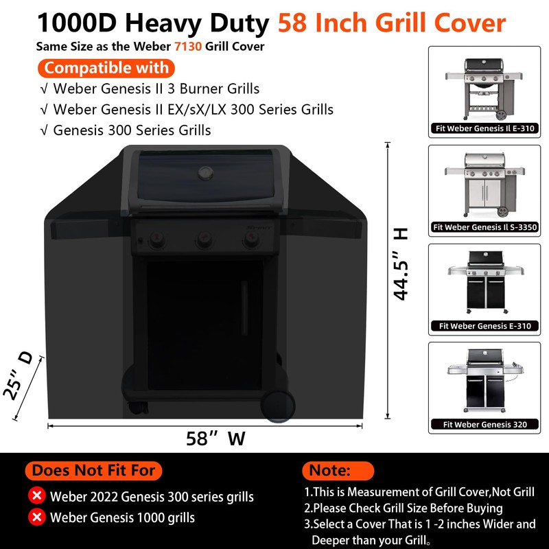 [Upgraded 1000D Heavy Duty Fabric] 58 inch Grill Cover for