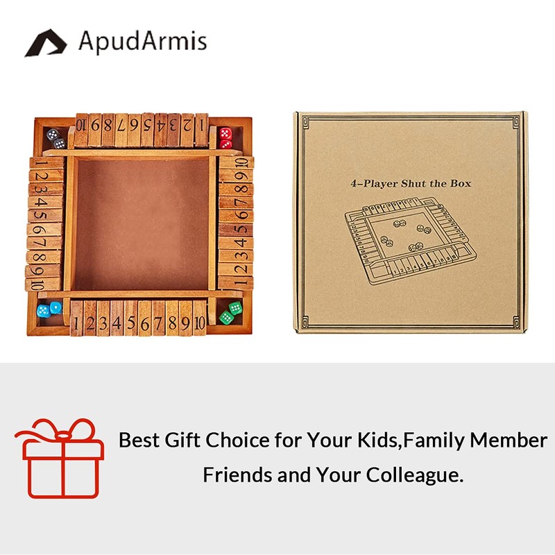 ApudArmis 4-Way Shut The Box, Large Wooden Board Game Set