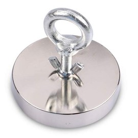 Magnets4you Neodymium Mountain Magnet with Hole and Screw Eye Super Strong Magnet for Magnetic Fishing/Magnetic Fishing Nickel-Plated Eyelet Magnet Diameter 67 mm 1 x 200 kg