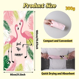 sanvpwsan Flamingo Beach Towel, 180x80cm/70.87x31.5inch Extra Large Swimming Towel, 3X Super Absorbent and Quick Drying Travel Towel for Travel Beach Pool Fitness Picnic Yoga (Pink)