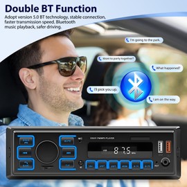 Motorsi Bluetooth Single Din Car Stereo Audio with Voice Assistant APP Locate & Find Car Function Support FM Radio/ MP3/SD/AUX/USB/EQ/Quick Charge