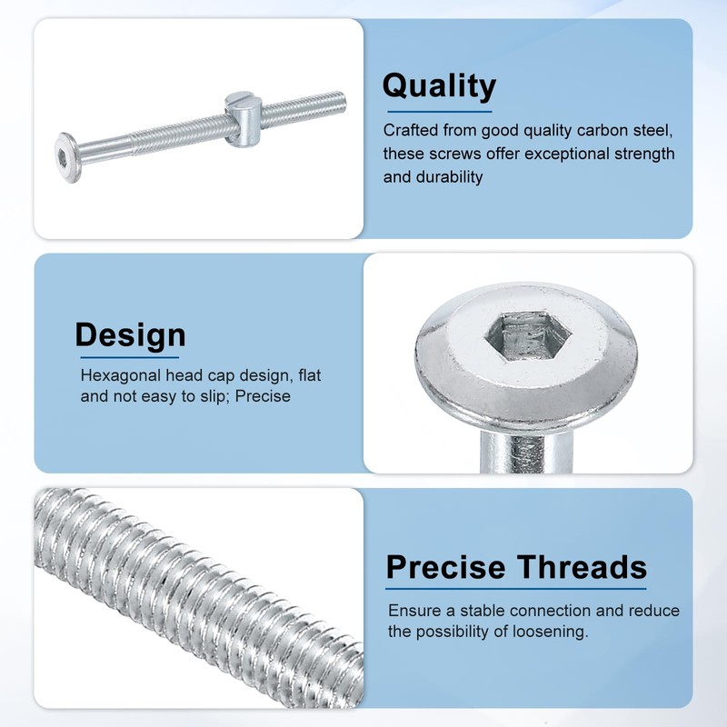 sourcing map 10Pcs Bed Frame Bolts, M6 x 75mm Hex