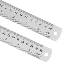 Kozelo 2Pcs Metric English Ruler - [20cm 8 Inch,40cm 16 Inch] Aluminum Measuring Metal Straight Ruler with Conversion Table for Office Manual Classroom Use, 28mm Wide