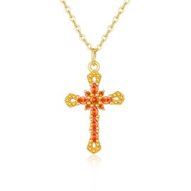 E-AOCJMH Gold 18K Cross Necklace Cross Pendant Necklace Cross Jewelry for Women (orange)