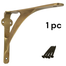 STYLENTDECOR Brass Antique L Shape Shelf Bracket 7 3/8" x 9 7/8" – Heavy Duty Wall Mount Support for Floating Shelves, Durable & Stylish Metal Shelf Bracket for Home & Office (Pack of 1)