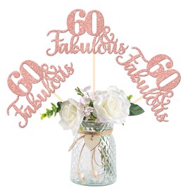 12 PCS 60 and Fabulous Centerpiece Sticks Double Sided Happy 60th Birthday Table Flower Centerpieces Sticks Cheers to 60 Floral Decorations for 60th Birthday Anniversary Party Supplies Rose Gold