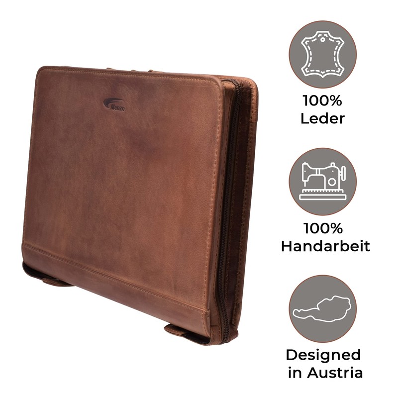 MENZO Leather Writing Case, Document Folder, Genuine Buffalo Leather Folder,