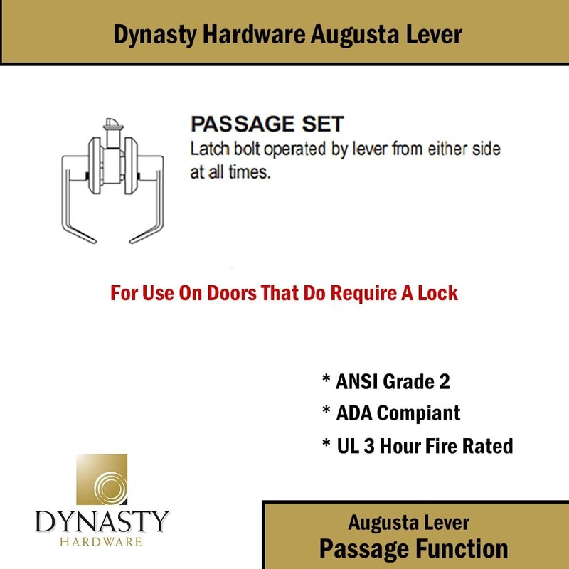 Dynasty Hardware AUG-30-26D Grade 2 Commercial Duty Passage Lever, ADA,