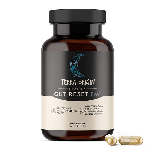 Healthy Gut Reset PM | 60 Veggie Caps | Supports Gut Health and Relaxation + Sleep-Wake Cycle | L-Glutamine, Licorice Root, Slippery Elm Root, Melatonin and More! 30 Servings/60 Capsules