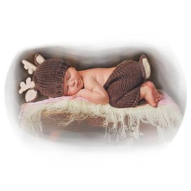 Vomdrok Newborn Photography Props Outfits Crochet Knitted Christmas Deer Hat Pants Infant Baby Boy Girl Photoshoot Props Costume (Dark brown)