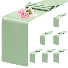 6 Pack Sage Green Table Runner,Satin Table Runner, 12 x 72 Inch Silk Table Runners for dining Table,Sage Green Table Runners for Wedding,Birthday Banquets Engagements Party Decoration