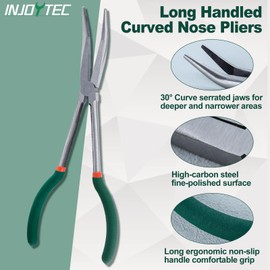 INJOYTEC Long Size Bent Radio Pliers, 30 Degree Bent Head Pliers, Long Type Jizzed, Long Nose Pliers, Long Nose Pliers, Easy for Fine Tasks, Electrical Wiring, Repair, Fishing, Grabbing, Pinching, Car