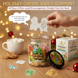 Positive Dinosaur Jar with 60 Affirmation Cards, Emotional Support Dino Gift, Dinosaur Gifts for Adults, Funny Dinosaur Decor for Home or Desk