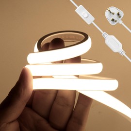 Wisada 230V LED Neon COB Light Strip with Switch, IP65 Waterproof Flexible, 288 LEDs/M 10M Natural White 4000K FCOB LED Fairy Light CRI90+, Cuttable Home Lighting Rope Light