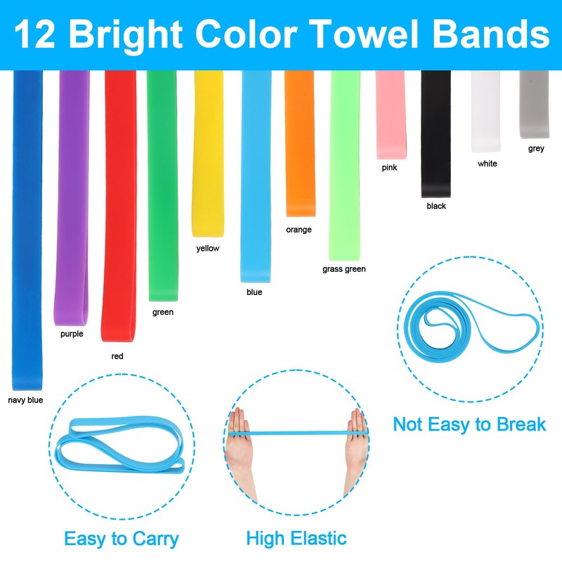 CCINEE 12 Pack Beach Towel Bands for Beach Chair, Stretchable