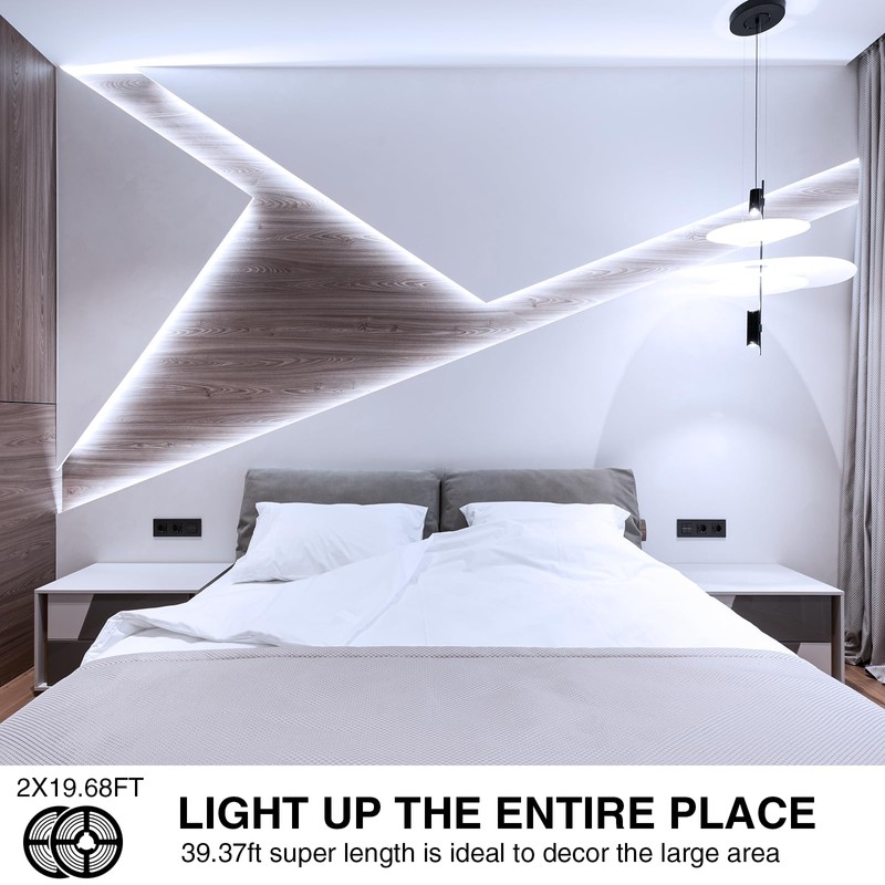 Onforu LED Strip Lights,39.37ft 6000K Dimmable Daylight White Tape Light,12m