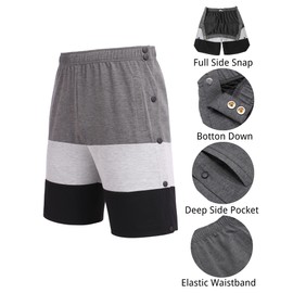 Deyeek Mens Tear Away Shorts Knee Hip Leg Foot Post Surgery Shorts for Men Side Snap On Break Away Pants with Pockets