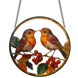 Acrylic Round Robin Suncatcher, Memorial Theme Sun Catcher with Chain, Sun Catchers for Windows, Robin Garden Ornaments Outdoor, 7.9 * 7.9Inch, 1.4oz