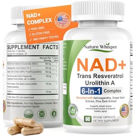 Suplemento NAD+ 620mg 6 en 1 con resveratrol Ashwagandha 60 cápsulas