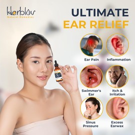 Herblov Organic Ear Oil for Ear Infections - Natural Eardrops for Infection Prevention, Swimmer's Ear & Wax Removal - Kids, Adults, Baby, Dog Earache Remedy - with Mullein, Garlic, Calendula, Made in USA