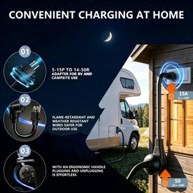 TEVCHARMOVE RV 50 Amp to 110 Adapter, NEMA 5-15P to 14-50R RV Electrical Adapter Cord 12 Inch with Grip Handle, Heavy Duty 10/3 Gauge RV Power Adapter for Camper - UL Standard Compliant