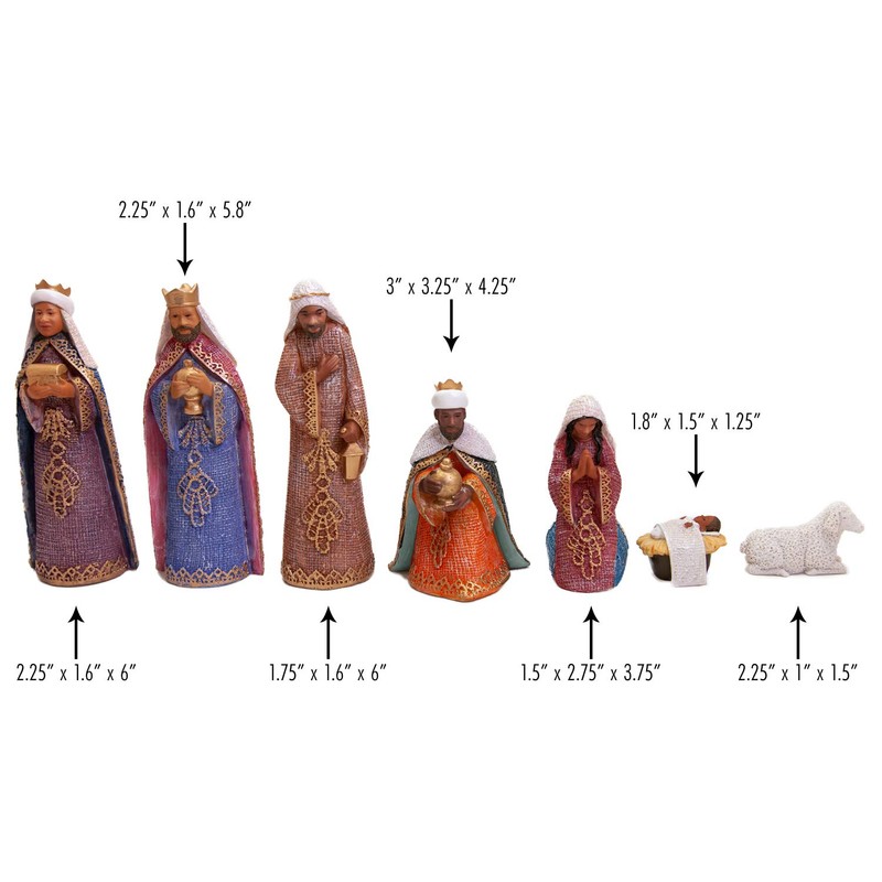 African American Expressions - Nativity Scene Figurine Set, 7 Pieces,