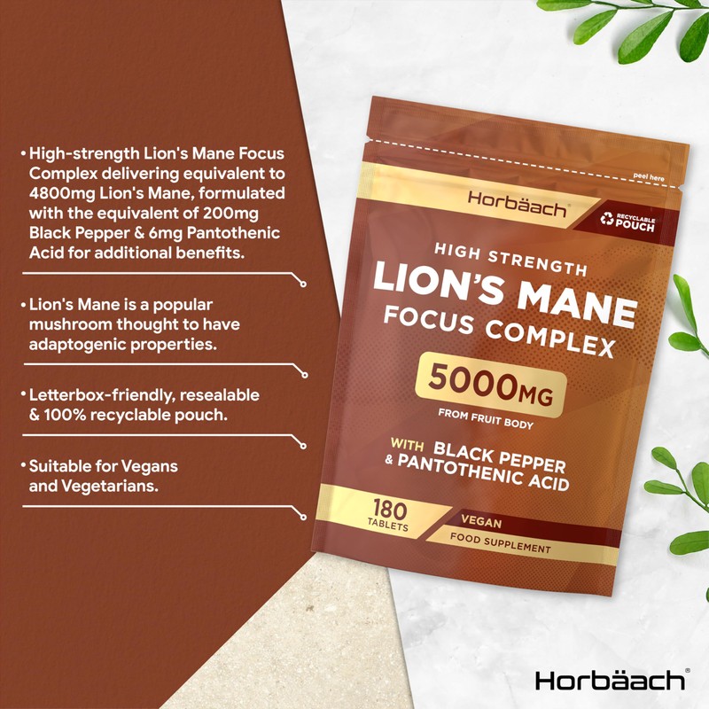 Lions Mane Supplement 5000mg | with Black Pepper & Pantothenic