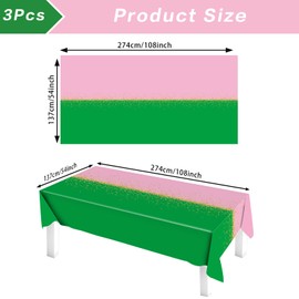 ASLERMURE 3 Pack Plastic Table Cloth 54" x 108", Durable Pink and Green Disposable Tablecloths Rectangle Table Cover, Ideal for Family Party