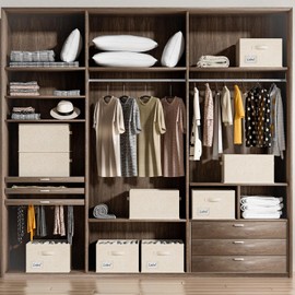 FHSQX 4 Pack Shoe Organizer for Closet,Foldable Shoe Organizer,Fits up to 48 Pairs,Storage Containers with Bottom Support for Shoes (Beige, (16.5 * 12.6 * 9.5) x4)