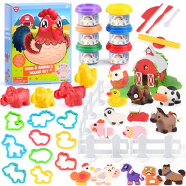PLAY Farm Animals Modelling Clay Set for Children - Modelling Clay Accessories from 3 Years, Farm Animals Children's Clay with Kneading Tool 6 Cans of Modelling Clay, Gift Girls 4 5 6 7 8 9 10 Years
