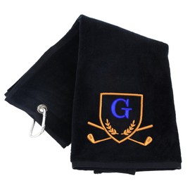 Always Looking Good Golf Towel with Monogrammed Embroidery Initial Letter Luxury Velour 50cm x 40cm Custom Embroidered Golf Towel with Carabiner Clip Gift- Golf Gifts for Men (Black, G)