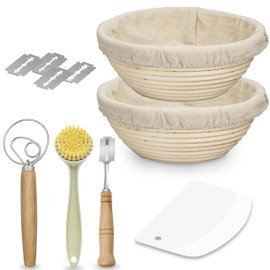 Premium 2 Round Banneton Basket 9' with 20 Accessories - Complete Banneton Bread Proofing Basket Solution - Sourdough Baking Kit with Sourdough Bread Baking Supplies - Gift Set for Professional Bakers