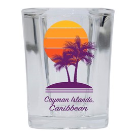 R and R Imports Cayman Islands Souvenir 2 Ounce Square Shot Glass Palm Design 4-Pack