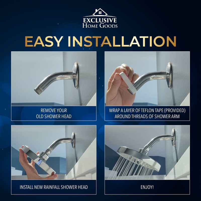 Rainfall Shower Head - 6" High Pressure Shower Heads -
