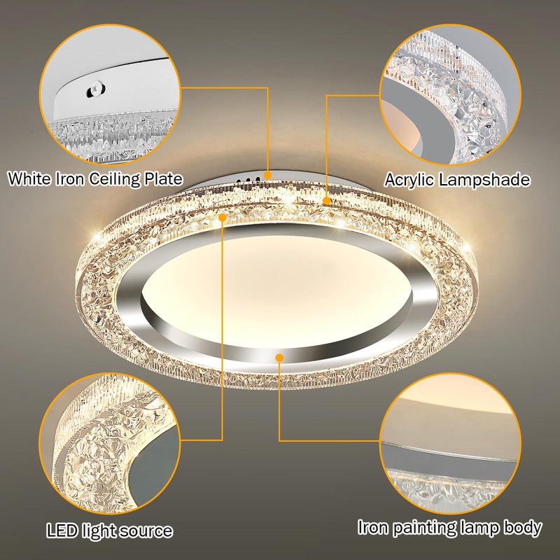 UOFUS 28W LED Flush Mount Ceiling Light Chrome 12inch Modern