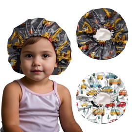 BHAHB 2 PCS Kids Bonnets for Girls Boys Satin Silk Hair Bonnets Double Layer Elastic Adjustable Hair Caps Sleeping Reusable-Cars