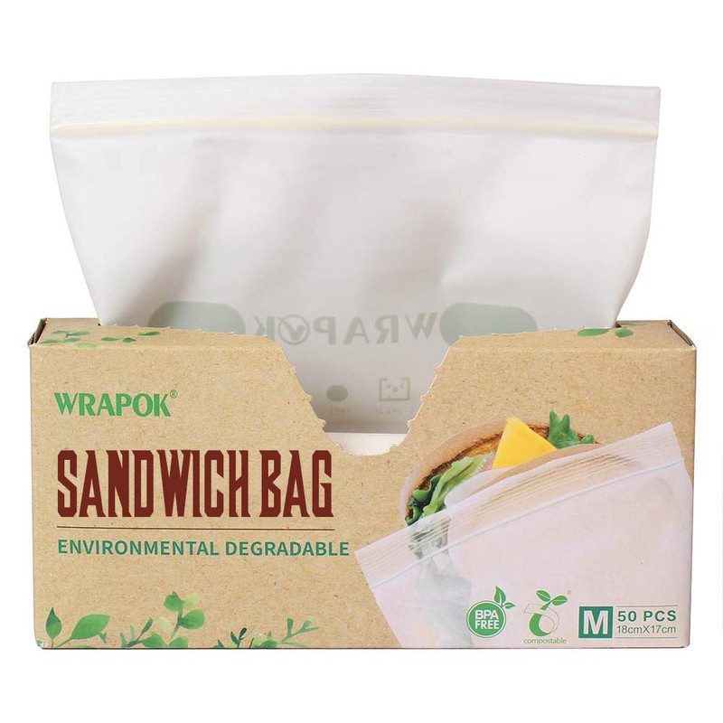 WRAPOK 100% Compostable Recycled Sandwich Bags Biodegradable Small Storage Freezer