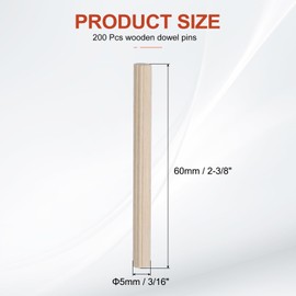 PATIKIL Wooden Dowel Pins 3/16" x 2-3/8" (5mm x 60mm) Straight Dowel Rods Wood Fluted Dowels Rods for Crafts Furniture DIY Hardwood Count 200
