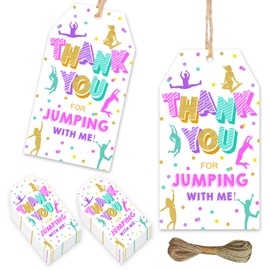 50Pcs Jump Party Thank You Tags Trampoline Jump Thank You Tags Jump and Bounce Birthday Party Thank You Gift Tags Jump Theme Hanging Paper Tags Labels for Boys Girls Birthday Party Favors