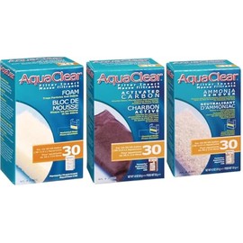 AquaClear Fluval 30 Maintenance Kit Hang on Back Aquarium Filter Aqua Clear AC30 Carbon Foam Ammonia 3 Month Supply
