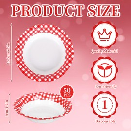 FYSUIMU 50Pcs Gingham Paper Bowls 16 Oz Red and White Checkered Plaid Party Bowls Disposable Soup Snack Dessert Serving Bowl for Picnic Barbecue Baby Shower Holiday Wedding Birthday Party Supplies