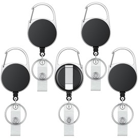 Uniclife 5 Pack Retractable Keychain, Retractable Badge Reel, Heavy Duty Badge Holder Clip for Keys and ID Card, Black Key Chain Extender with Carabiner Belt Clip and Key Ring