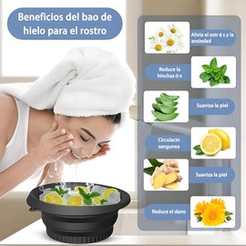 Tazón Para Baño De Hielo De La Cara, 26.4x23.2x10CM Lavabo plegable facial de hielo con bandeja de hielo integrada, equeño Lavabo Plegable De Silicona
