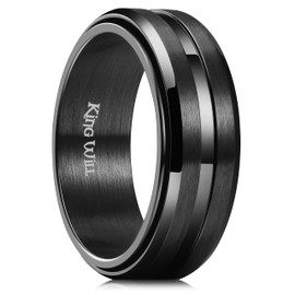 King Will 8mm Black Spinner Ring Matte Brushed Stainless Steel Fidget Ring Anxiety Ring For Men Grooved Center Comfort Fit 7