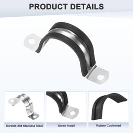 M METERXITY 10-Pack Cable Clamps, 1-1/2 Inch/ 38 mm 304 Stainless Steel Rubber Cushioned Insulated Cable Clamp U Shape Metal Holder for Tube/Wire/Pipe/Loop Installation