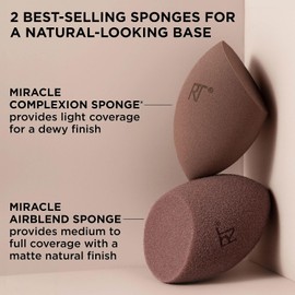 Real Techniques New Nudes Bare Finish Sponge Duo, Beauty Sponges for Liquid Foundation, Skin Tint & Concealer, Light to Full Coverage, Esponjas de maquillaje sin látex, sin crueldad, 2 cuentas