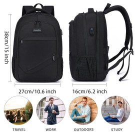 Asenlin Travel Laptop Backpack for Women & Men,Water Resistant Business Slim Sturdy Laptops Backpack with USB Charging Port,Fits 15.6 Inch Notebook College School Computer Bag-Black